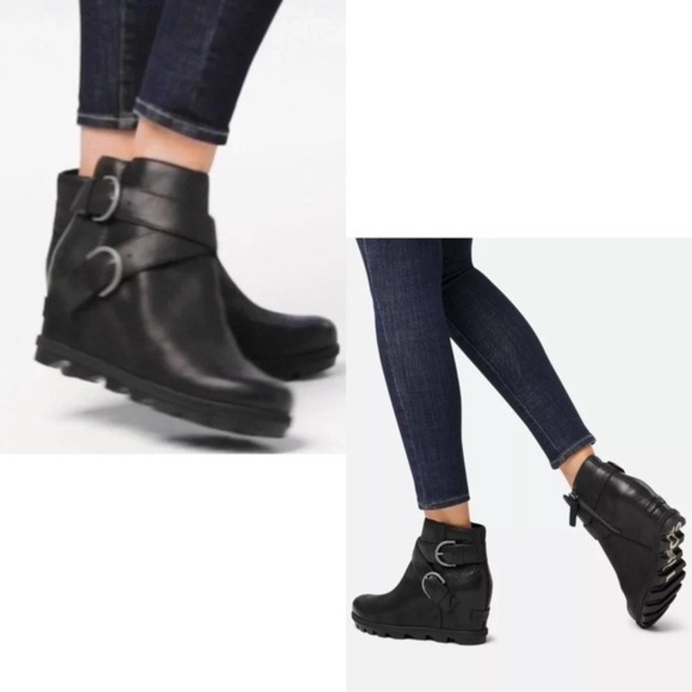 Sorel Joan of Arctic Waterproof Leather Wedge II Buckle Boot | Size 7.5 | Black